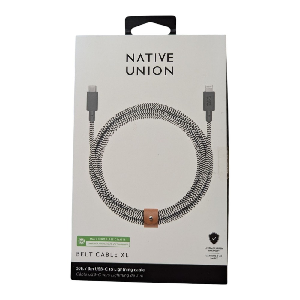 D4-O Native Union‎ XL 10ft USB-C to Lighting Charging Cable Zebra